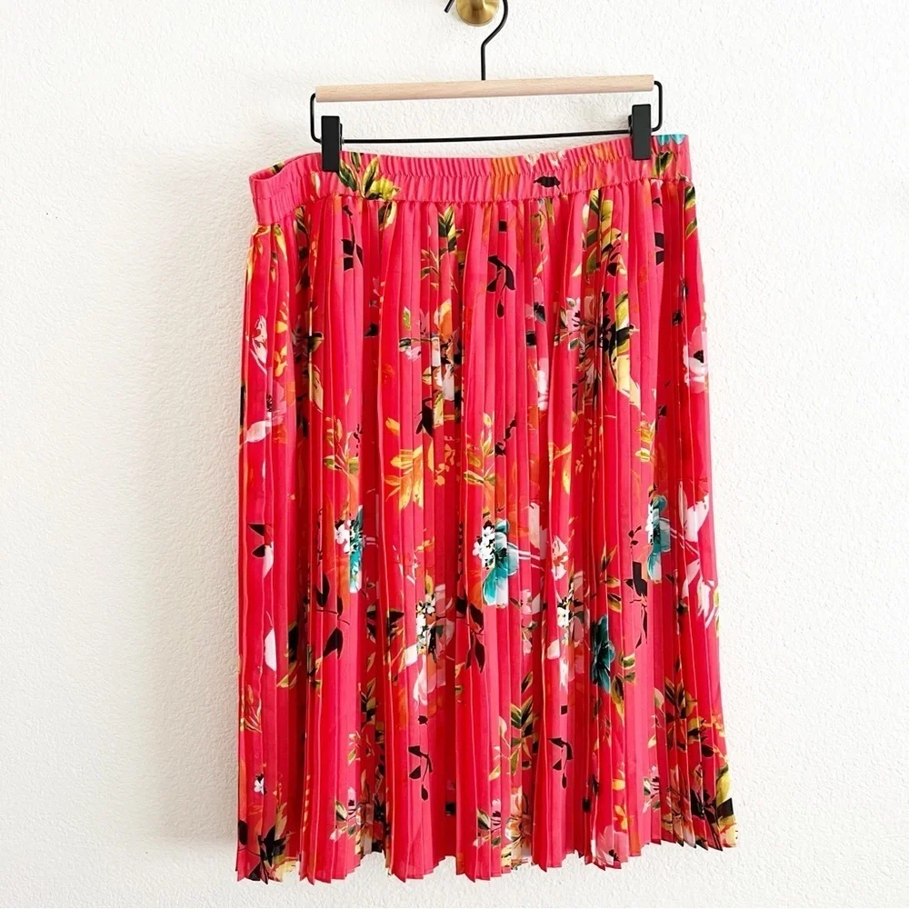 Liz Claiborne bright pink accordion pleat skirt size L